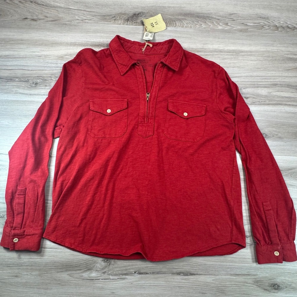 NWT Vintage American Eagle Red 1/4 Zip Pullover Slim Fit XL Heavy Cotton Surplus